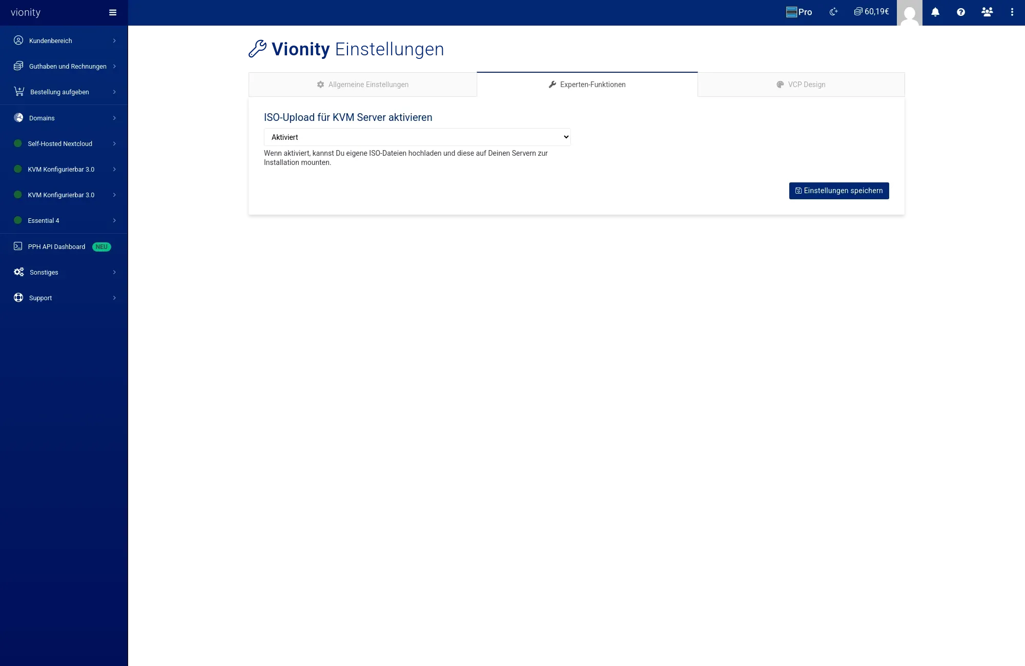 Einstellungen für Benutzeroberfläche und ISO-Upload für KVM Server verwalten